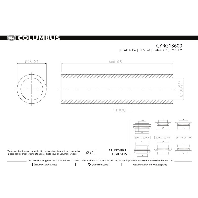 Columbus Spirit HSS head tube – 46 dia. – 1.1mm wall – length = 600