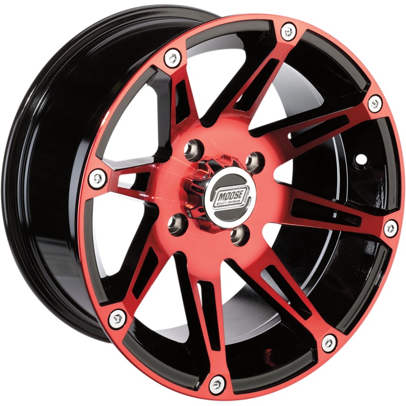 MOOSE OFFROAD Wheel – 387X – Front – Anodized Red/Black – 12×7 – 4/136 – 4+3 387MO127136BWR4