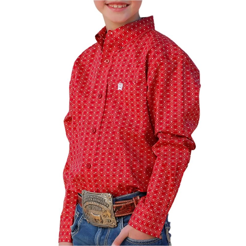 Cinch Boy’s Geo Print Shirt Red