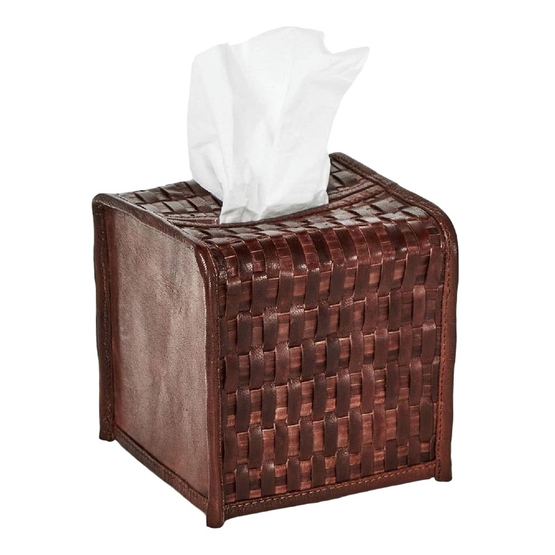Chestnut Leather Tissue Box Cover
