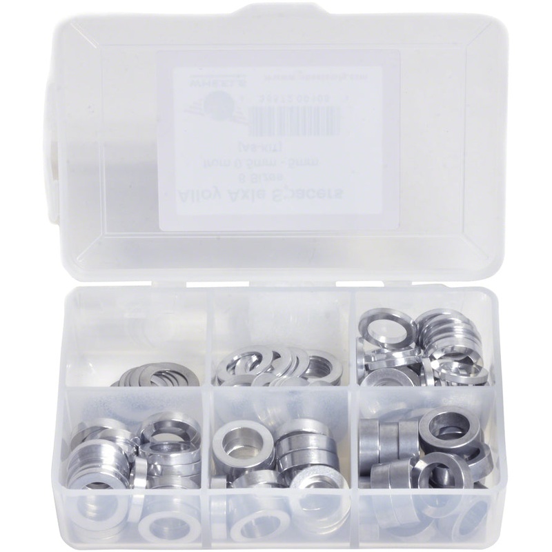 Wheels Manufacturing Kit of six assorted sizes .5 to 5mm 125 Spacers in storage box