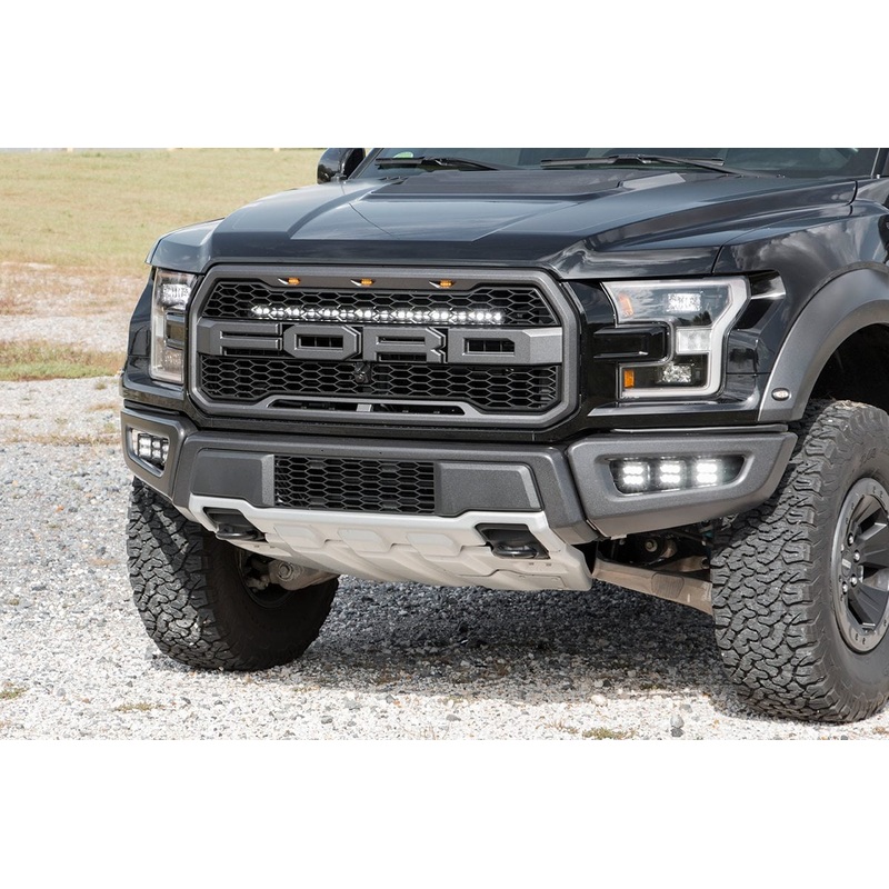 Rough Country | LED Light Kit | Grille Mount | 30″ Black Single Row | Ford Raptor 4WD (17-20) | 70702