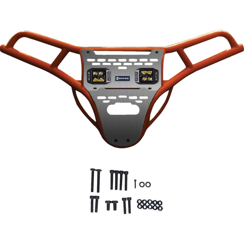 RAVEK Front Bumper/Skid Plate with Amber Lights – Orange – RZR XP 1000 2024+ 64-317ORLA