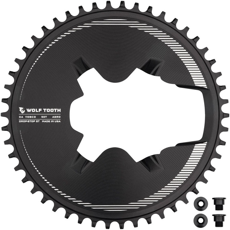 Wolf Tooth Aero Direct Mount 1x Chainring – 50t 4-Bolt Drop-Stop ST Compatible Shimano Dura-Ace R9200/R9200-P Only BLK