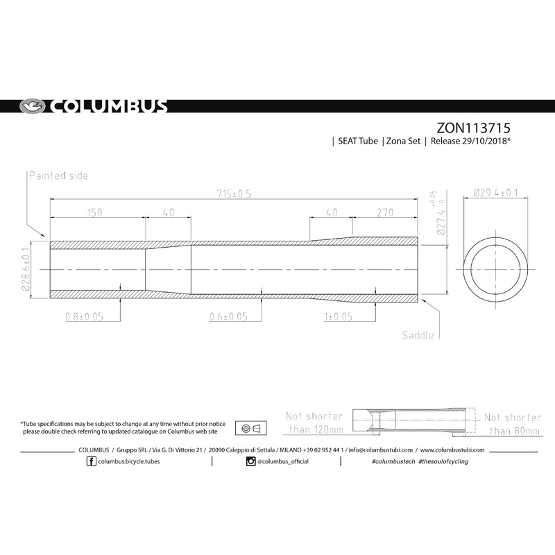 Columbus Zona ext. butted seat tube – 28.6 dia. – 1.0/.8/.6 – length = 715