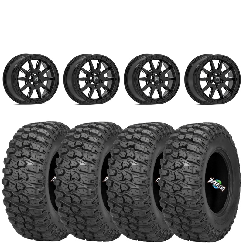 Valor Offroad V15 5/4.5 Satin Black beadlocks mounted on Sedona Trail Saw 2.0