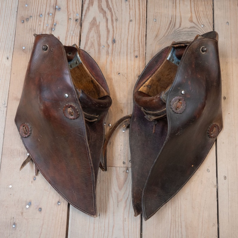 Vintage Leather Tapaderos with Wooden Stirrups