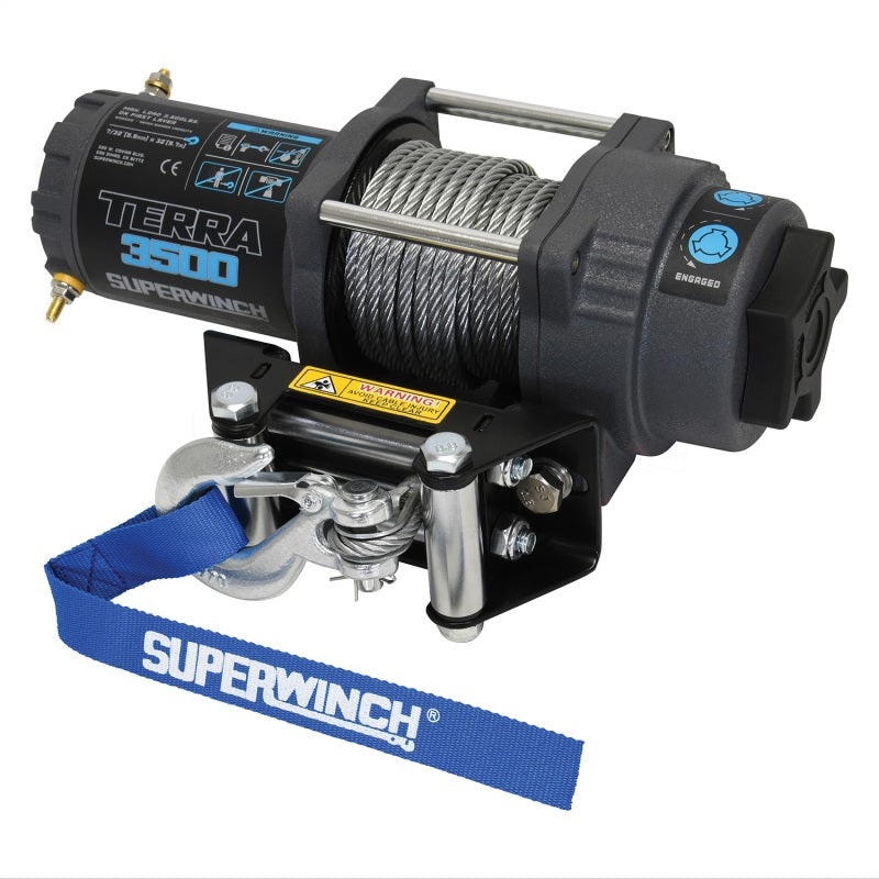 Superwinch 3500 LBS 12V DC 7/32 in x 32 ft Steel Rope Terra 3500 Winch – Gray Wrinkle