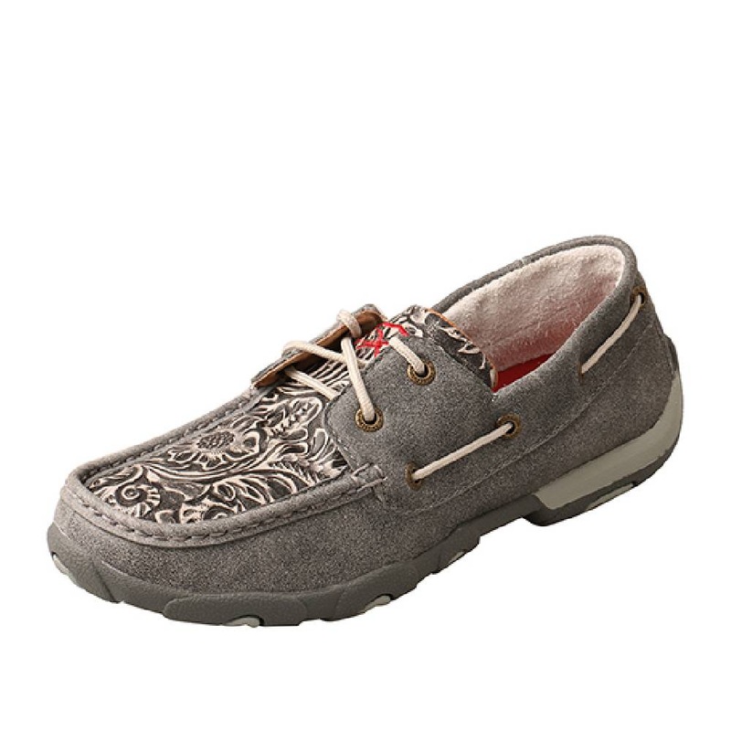 Twisted X Womens Tooled Grey Boat Shoe