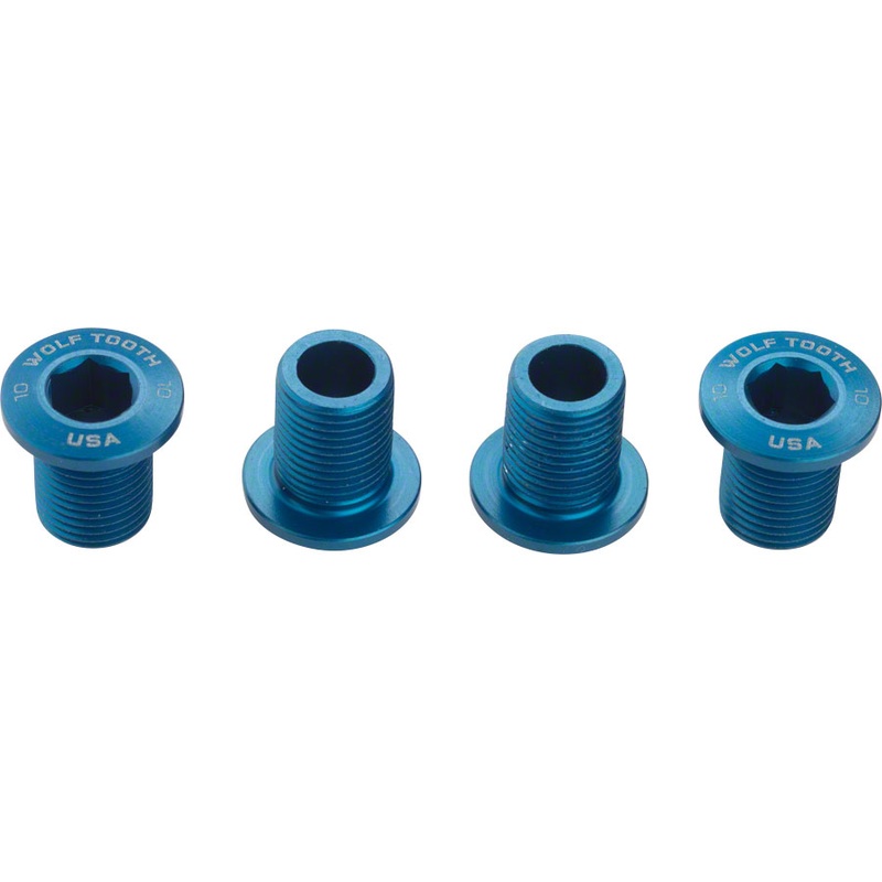 Wolf Tooth Set of Chainring Bolts 104 x 30T Rings10 mm long 4-Pieces Blue