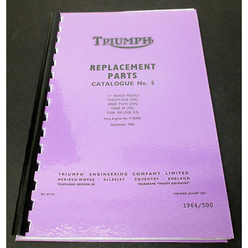 Replacement Parts Catalog manual mini book 1964 500 Triumph 3TA 5TA T90 T100