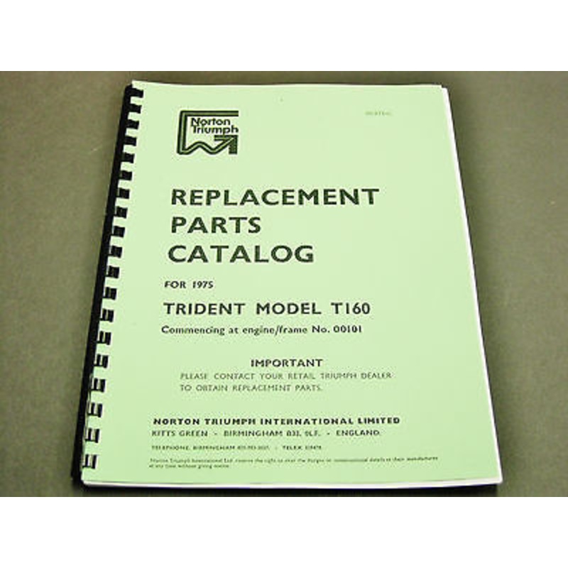 Triumph Trident Model T160 Replacement Parts Catalogue manual book 1975 00-5754