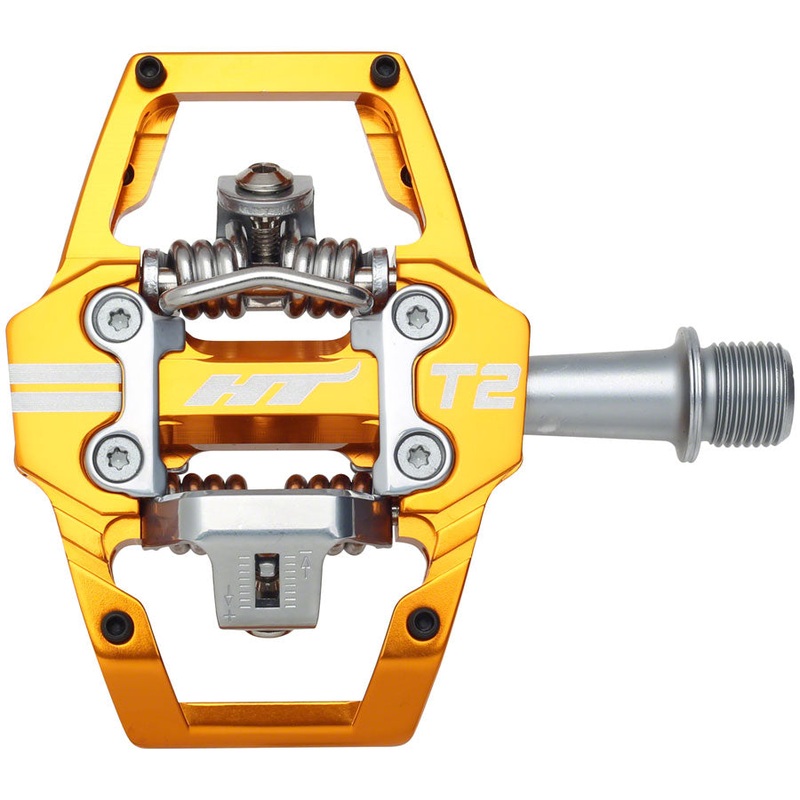 HT Components T2 Pedals – Dual Sided Clipless with Platform, Aluminum, 9/16″, Orange