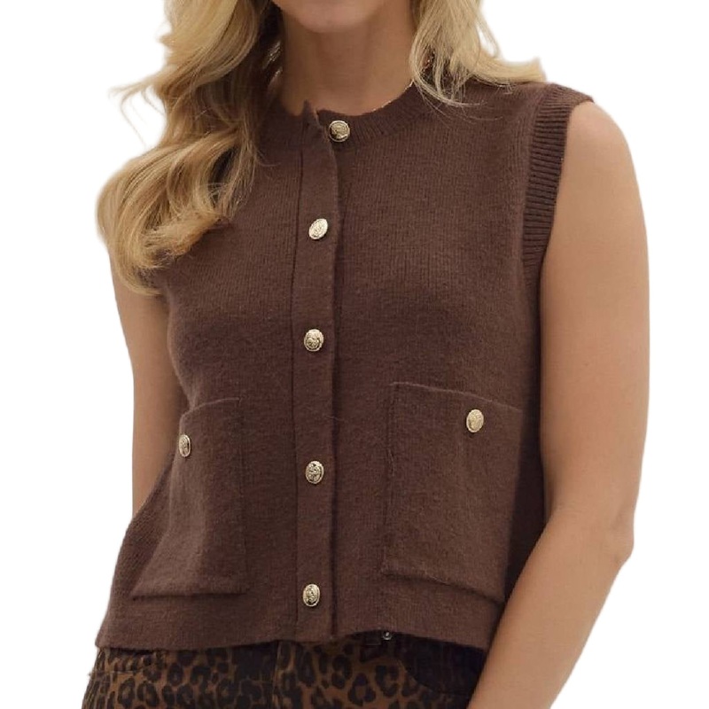 Sleeveless Knit Sweater – Brown