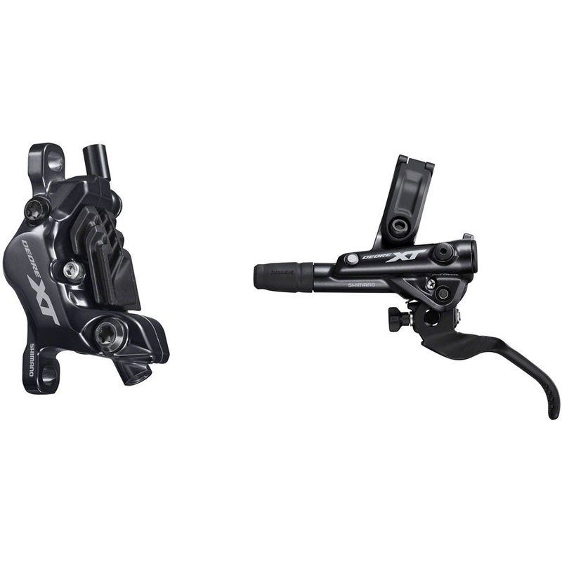 Shimano Deore XT BL-M8100/BR-M8120 Disc Brake and Lever – Front, Hydraulic, Post Mount, 4-Piston, Finned Pads, I-SPEC EV Clamp Band, Black