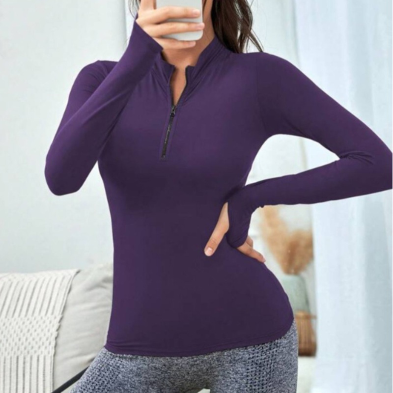 Equichic Zip Thumb Holes Sports Sweatshirt Fall Sweatshirt, Violet