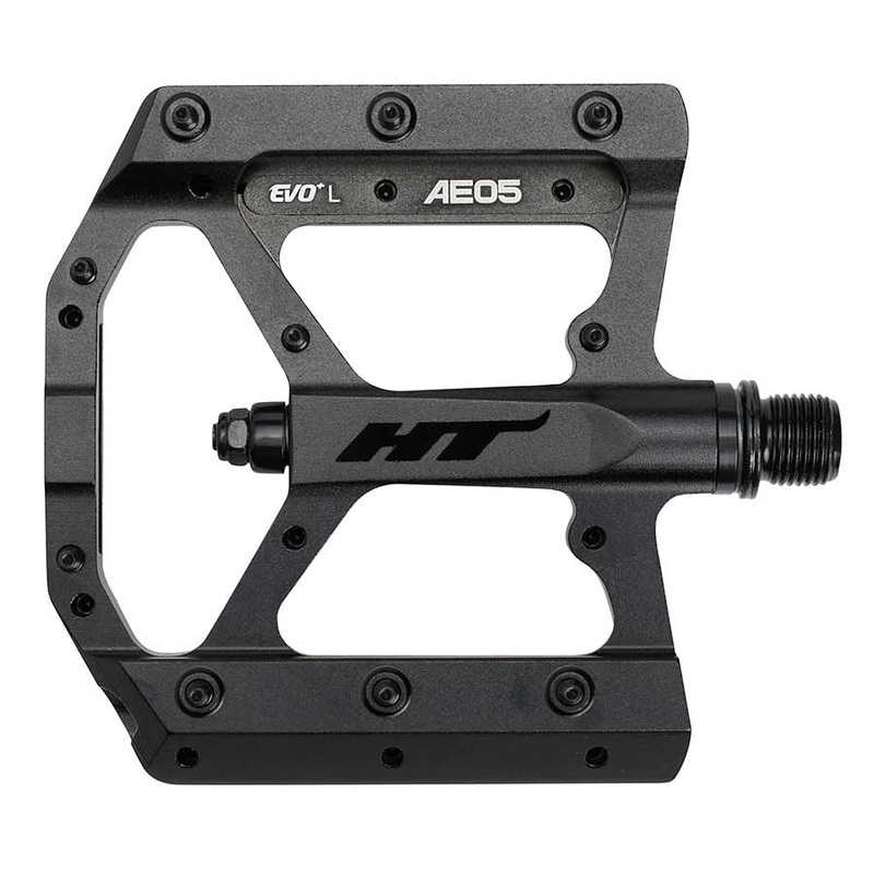 HT Components AE05 EVO+ Platform Pedals Body: Aluminum Spindle: Cr-Mo 9/16” Stealth Black Pair