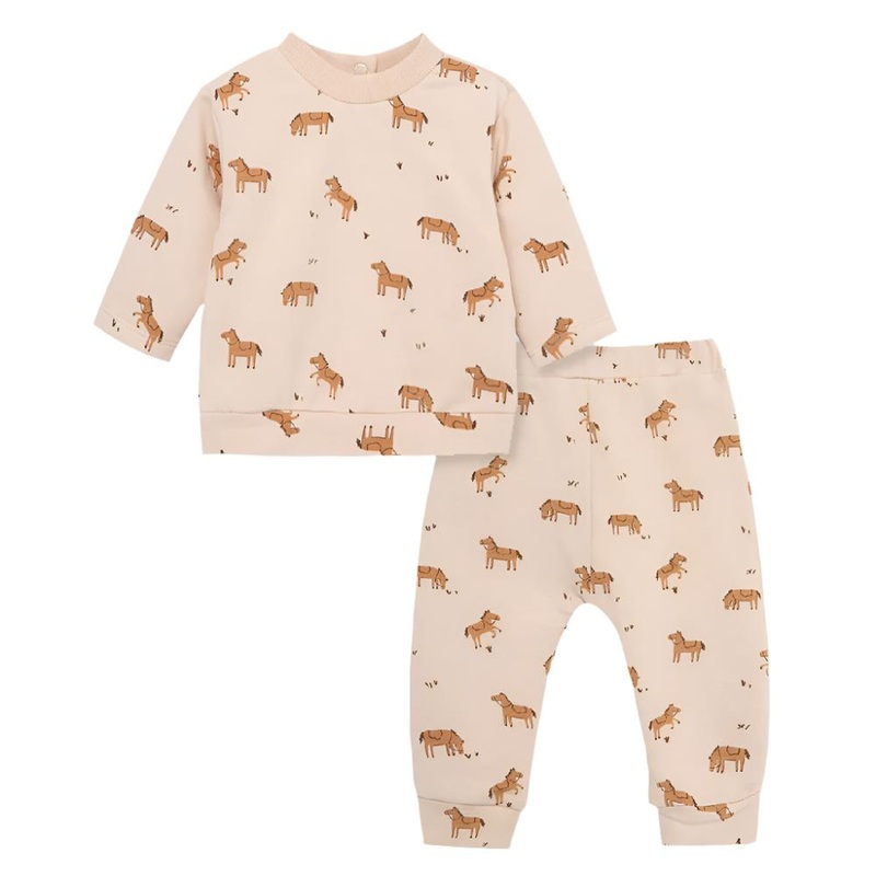 Girl’s Two-Piece Western Top/Pant Sweatshirt Set – Tan