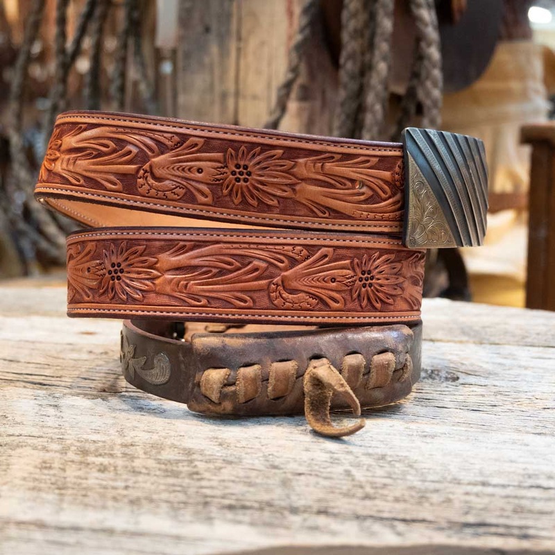 Ross Bullinger Floral Tooled Leather Belt