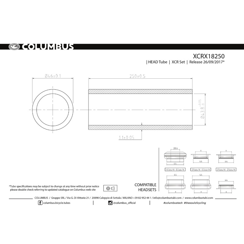 Columbus XCR stainless head tube – 46 dia. – 1.1mm wall – length = 250