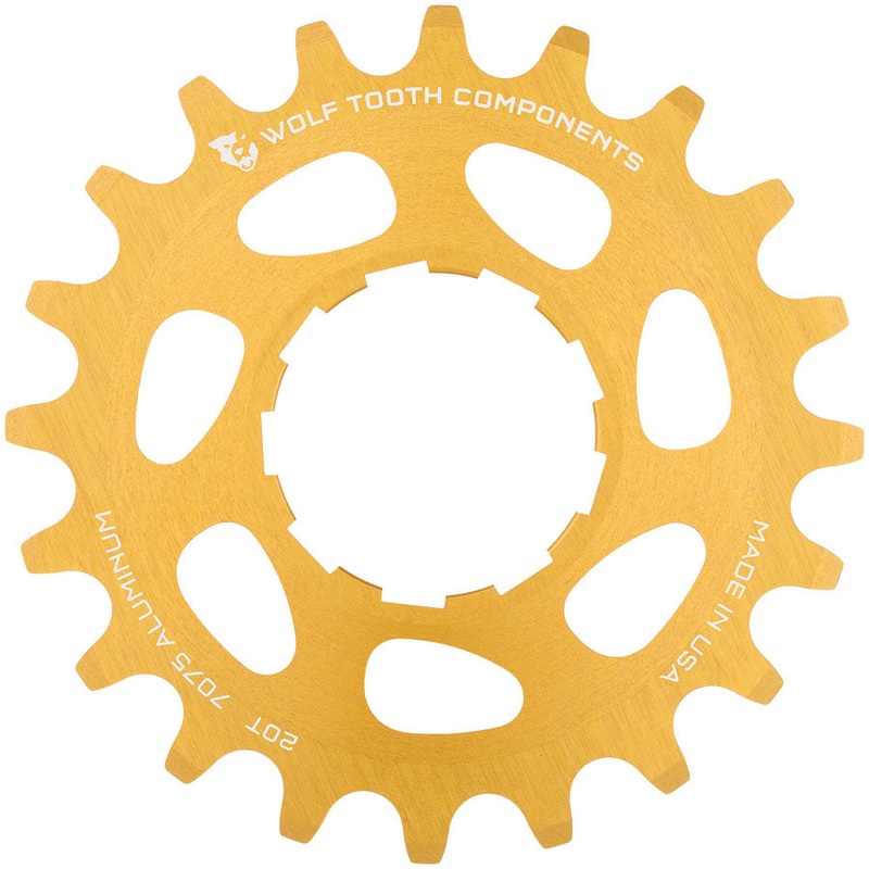 Wolf Tooth Single Speed Aluminum Cog – 20t, Compatible with 3/32″ Chains, Gold