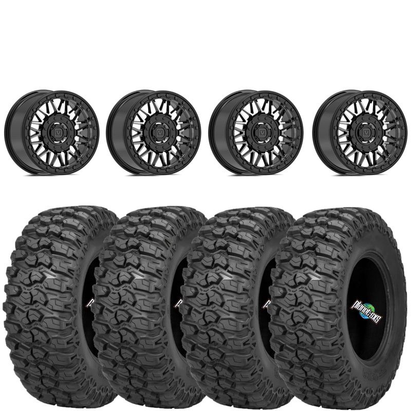 Valor Offroad V08 4/156 5+2 Dark Tint beadlocks mounted on Sedona Trail Saw 2.0