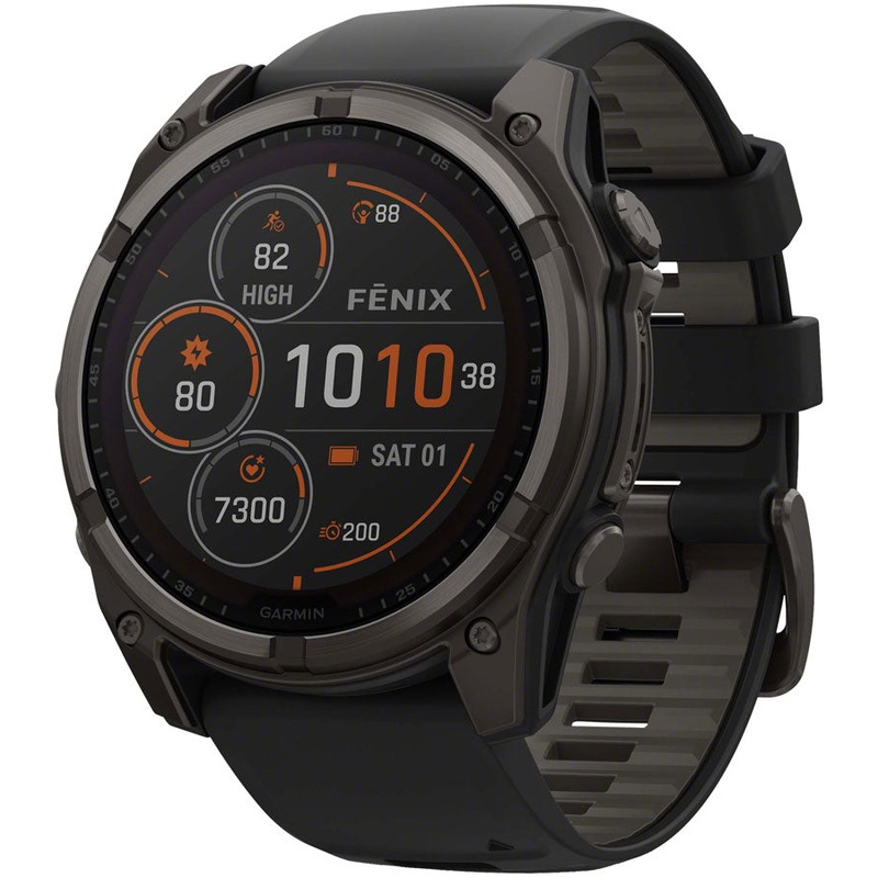Garmin fenix 8 Smartwatch – 51mm, Solar, Sapphire, Carbon Gray DLC Titanium with Black/Pebble Gray Silicone