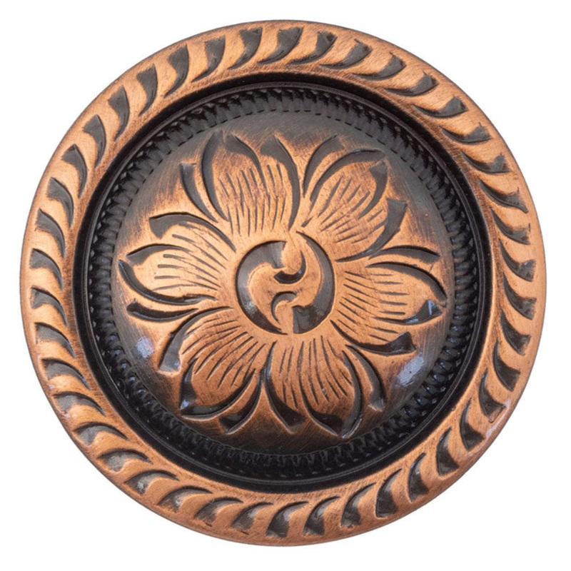 Copper Floral Rope Edge Engraved Concho