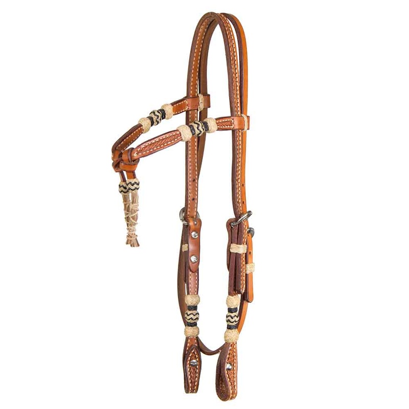 Teskey’s Basket Stamped Crossover Headstall w/Horse Hair Tassels