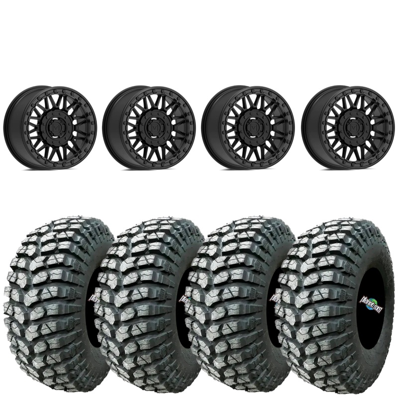 Valor V08 Beadlocks Satin Black mounted on MRT Rocky RX tires