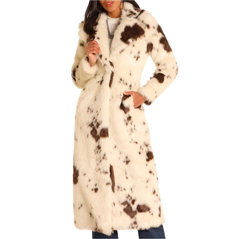 Powder River Women’s Cow Print Long Faux Fur Coat