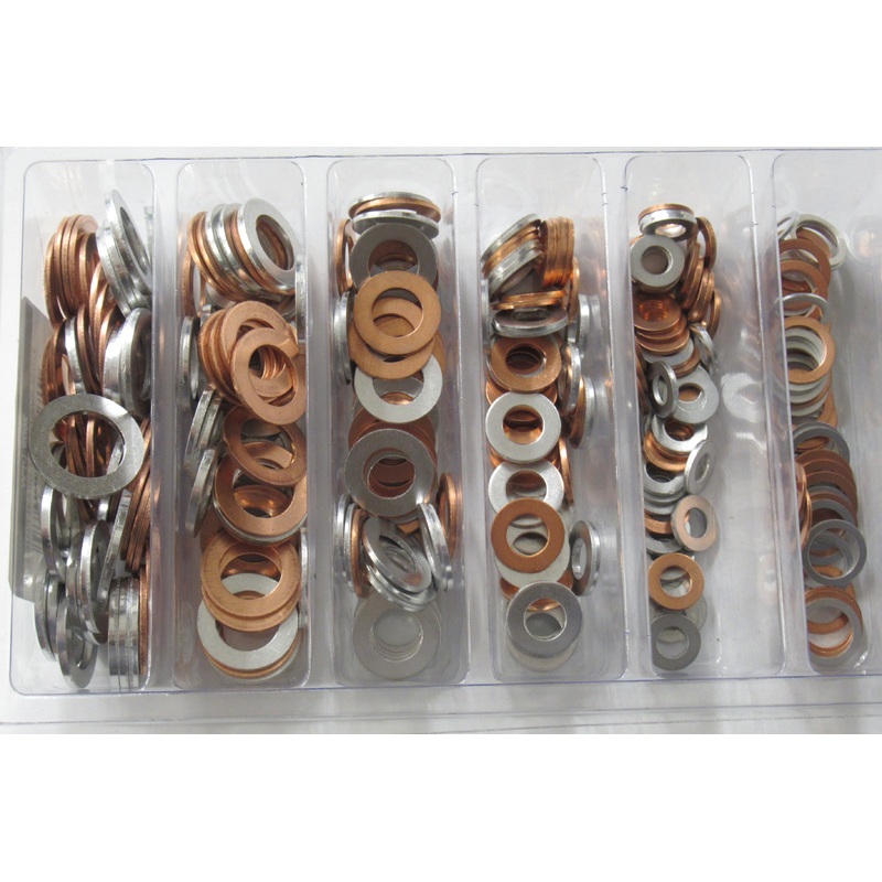 Oil drain plug washer set aluminum & copper motorcycle auto truck service kit