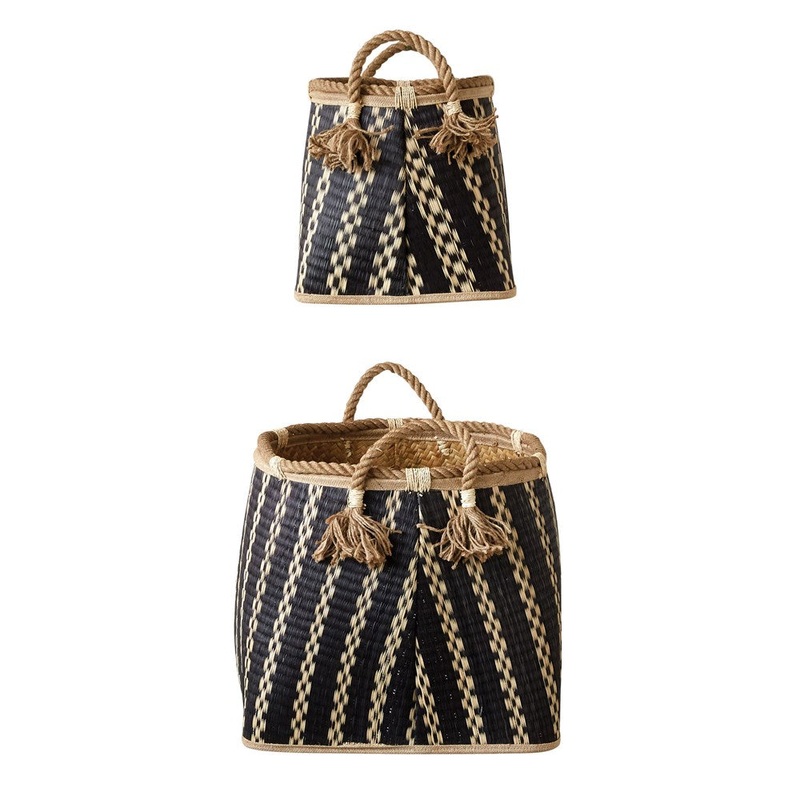 Wicker Basket w/Rope Handles BLK/NAT