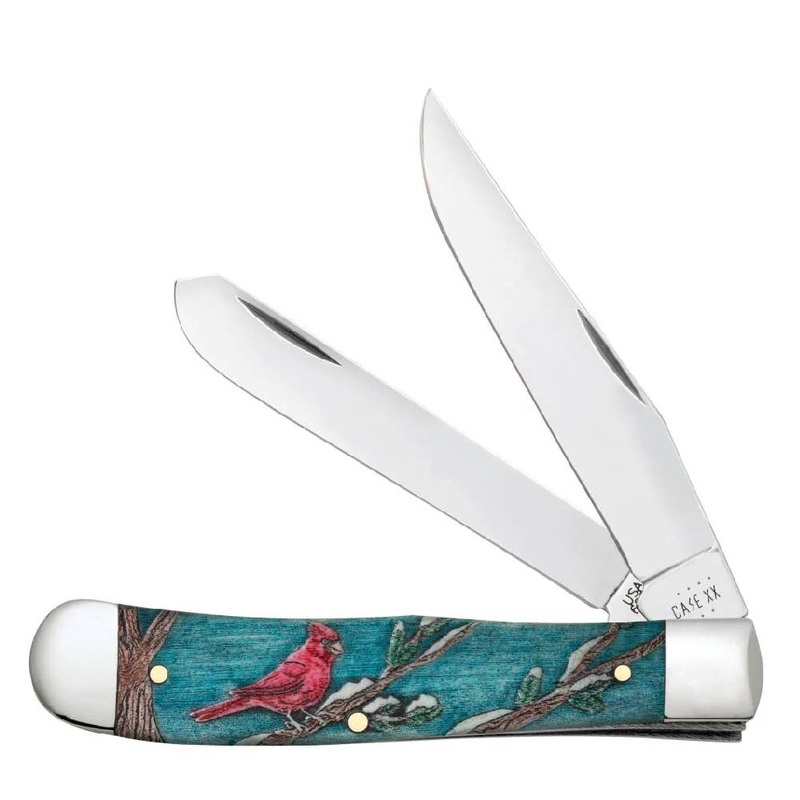 Case Trapper – Cardinal Embellished Natural Bone w/Color Wash