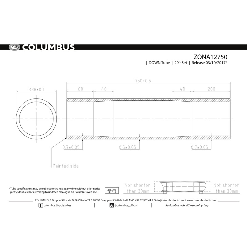 Columbus Zona down tube – 38 dia. – .7/.5/.7 – length = 750