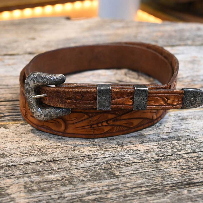 Vintage Tooled Western Belt w/Sterling Buckle