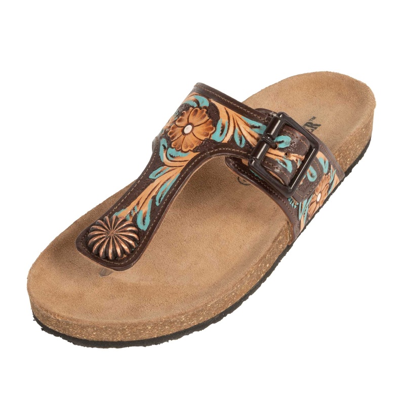 Challenger Women’s Floral Tooled Black Inlay/Turquoise Sandal