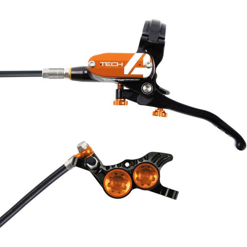 Hope Tech 4 V4 Disc Brake and Lever Set – Rear, Hydraulic, Post Mount, Orange
