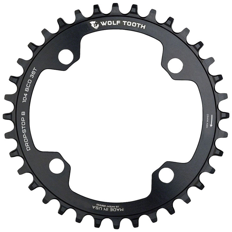 Wolf Tooth 104 BCD Chainring – 36t, 104 BCD, 4-Bolt, Drop-Stop B, Black