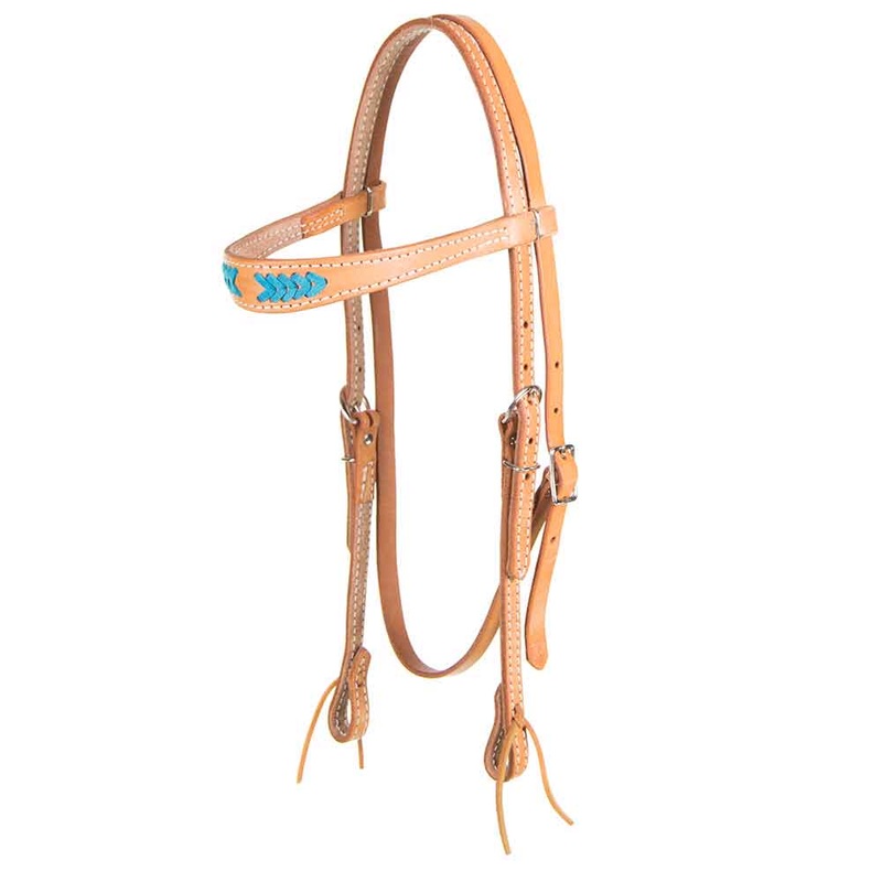 Light Oil Browband Headstall w/Turquoise Stitching