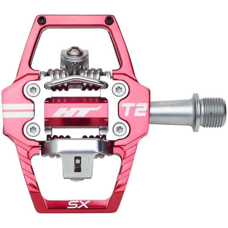 HT Components T2-SX Pedals – Dual Sided Clipless Platform Aluminum 9/16″ Red