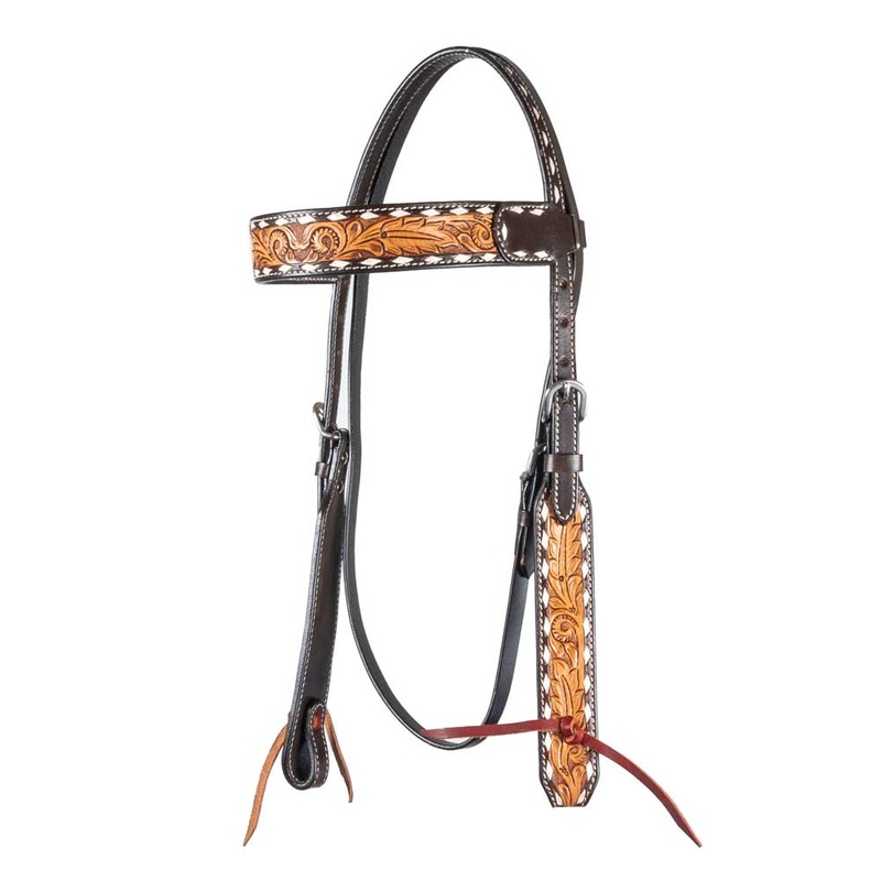 Teskey’s Browband Headstall w/Floral and White Buckstitch
