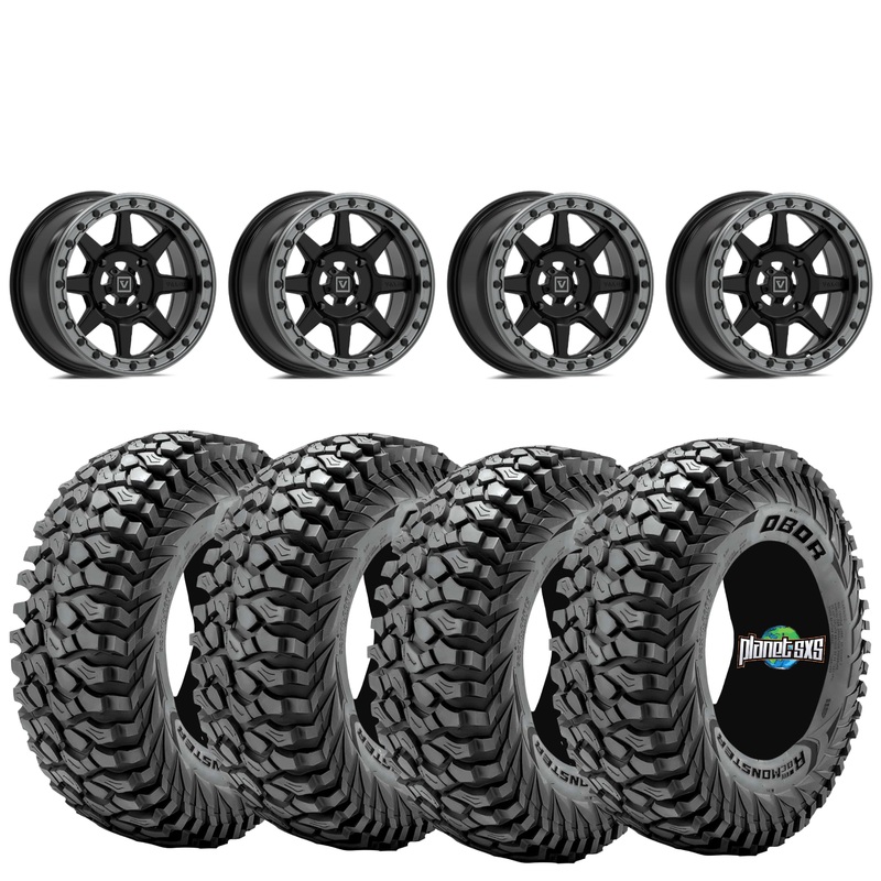 Valor V13 Satin Black Beadlock Wheels + Obor RocScraper Tires (Mounted Kit)  Fits UTVs with 4/156 Bolt Pattern