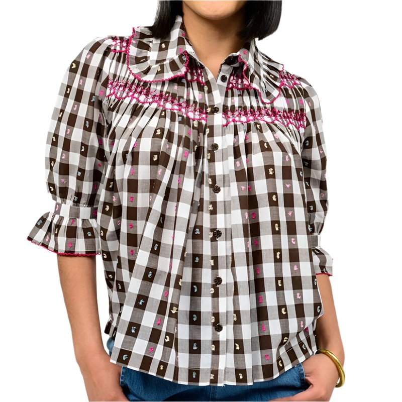 Ivy Jane Smocked Checked Print Top