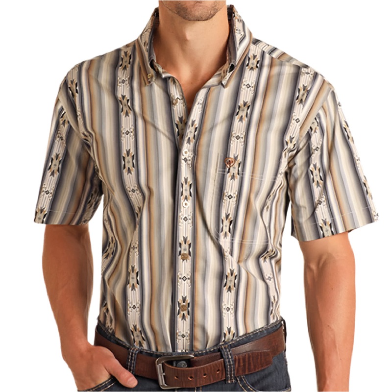 Rock & Roll Denim Men’s Aztec Strip Button Down  – FINAL SALE*