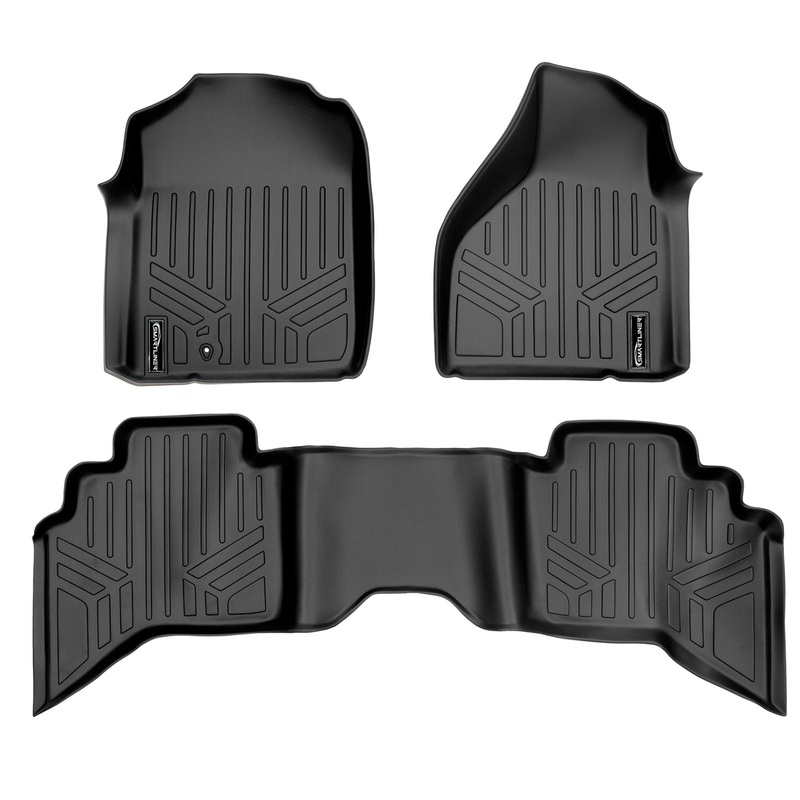 SMARTLINER Custom Fit Floor Liners For 2002-2008 Dodge Ram 1500 Quad Cab / 2003-2009 Ram 2500/3500 Quad Cab Bench seat With OTH Coverage Black