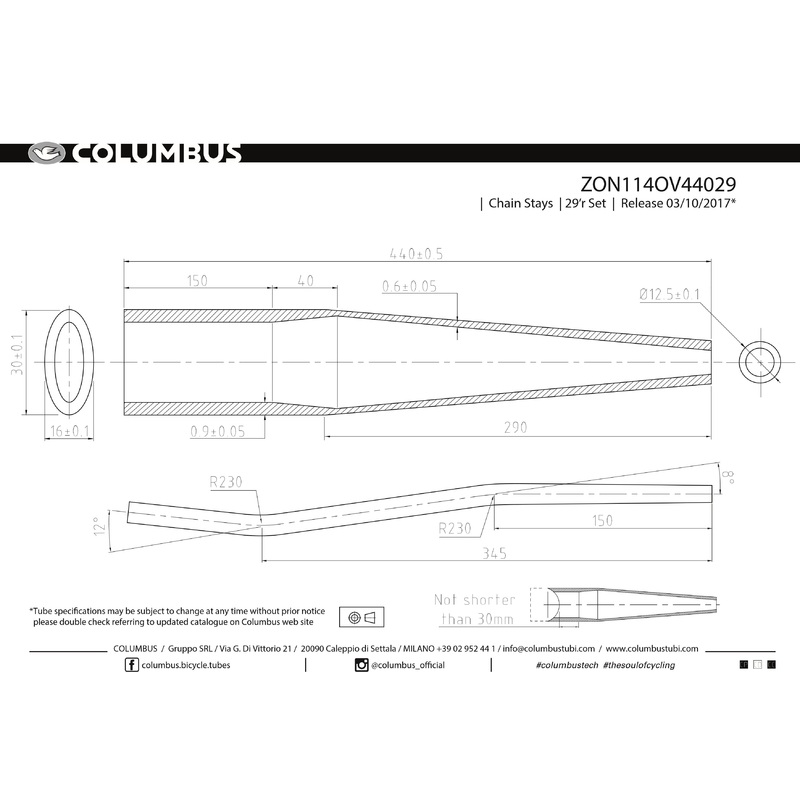 Columbus Zona butted 29er S-bend chain stays – oval/round – 24 OD – .9/.6 wall – length = 440