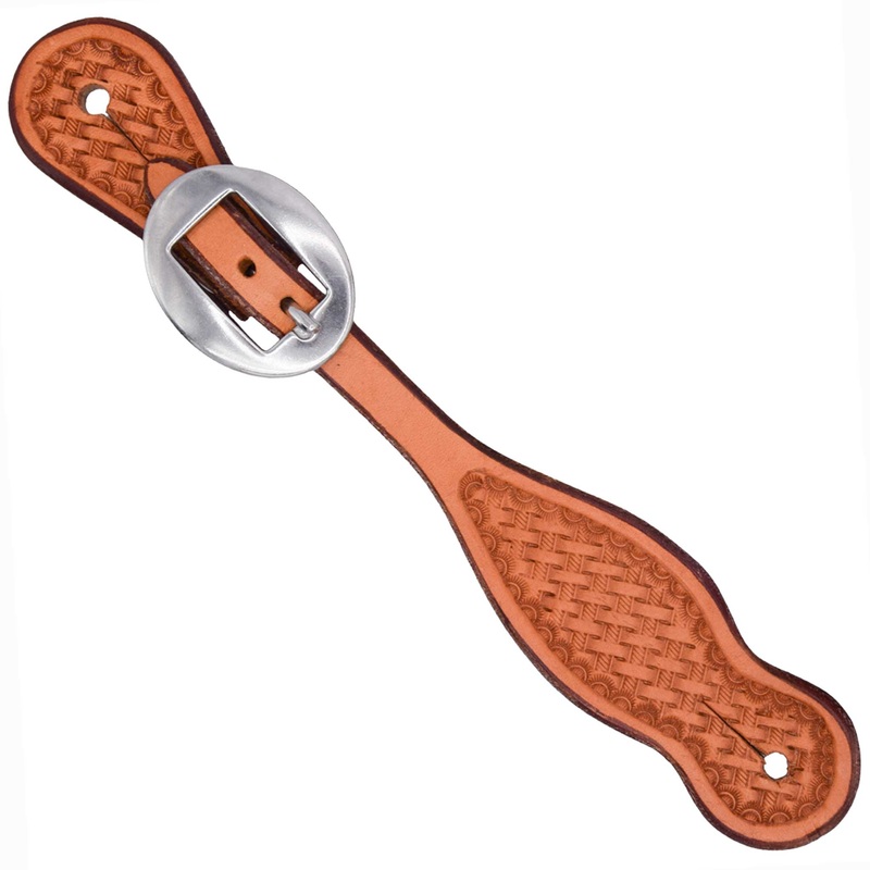 Teskey’s Youth Basket Stamped Teardrop Spur Straps Light Oil