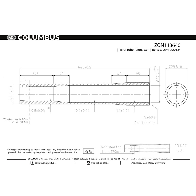 Columbus Zona ext. butted seat tube – 28.6 dia. – .8/.6/1.2 – length = 640