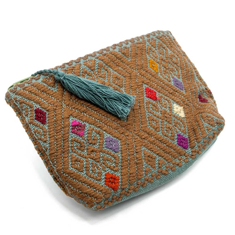 Medium Zipper Pouch – Tan/Teal